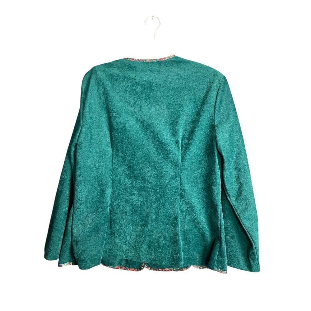 Pablo Collection Faux Suede Knit Blazer Women's 14 Button Up Green Paisley Trim - Picture 3 of 10